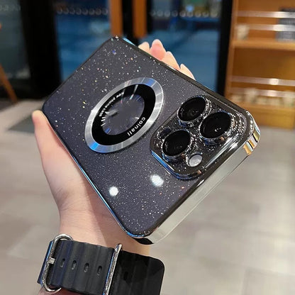 Electroplating Glitter Magnetic Magnifying Glass Phone Case