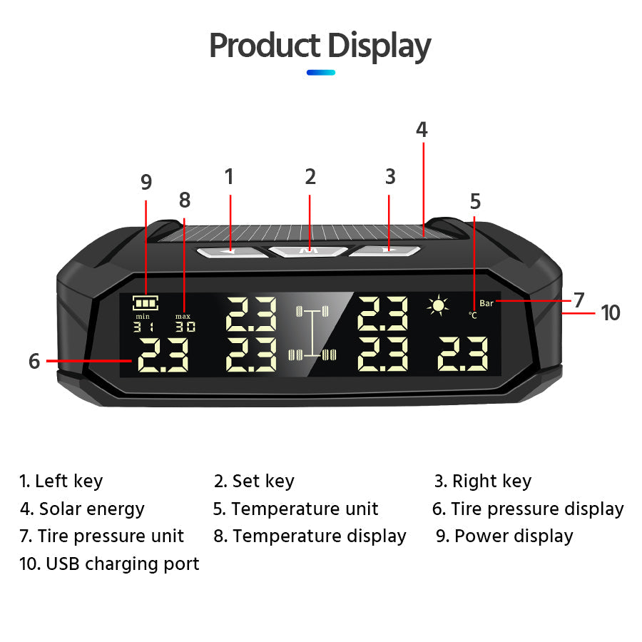 Solar External Tire Pressure Monitor 6 Tire RV Trucks
