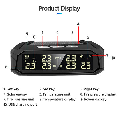 Solar External Tire Pressure Monitor 6 Tire RV Trucks