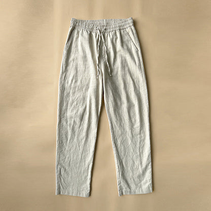 White Loose-fitting Straight-leg Lightweight Cotton-linen Casual Trousers