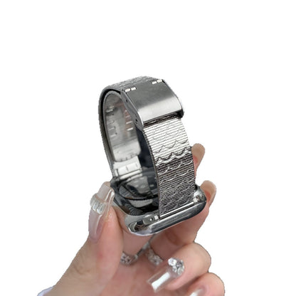 Silver Versatile Wave-pattern Stainless Steel Watch Strap