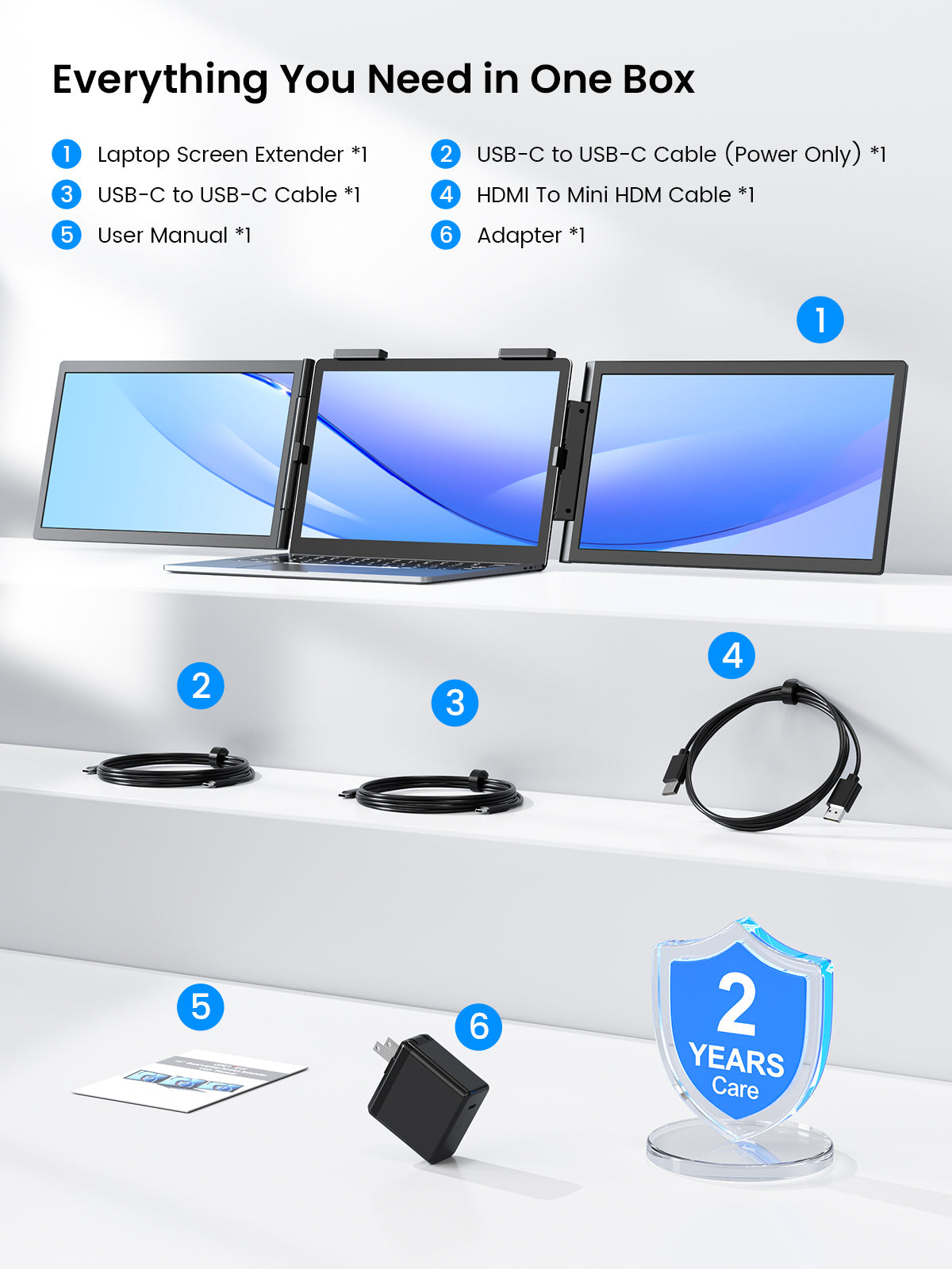 UPERFECT Portable Monitor 14 Inch Wireless Triple, Laptop Screen Extender, Ultra-Slim, 125 Percent SRGB, One Cable Plug And Play, For MacOS Win Android, Fits 13.3-17.3 Inch Laptops