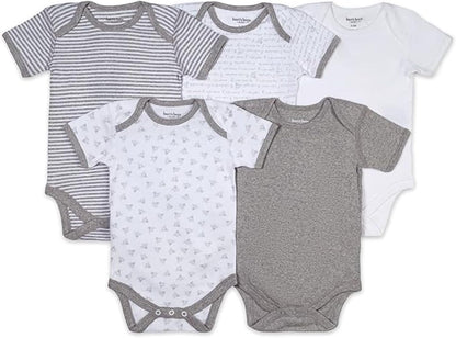 Unisex Bodysuits, Short Sleeve Organic Sleepwear, 5-Pack