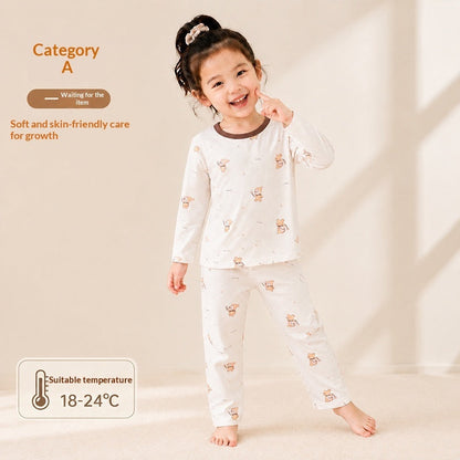SpringAutumn Boneless Boys And Girls Autumn Top And Pants Set 7A Antibacterial Underwear Set