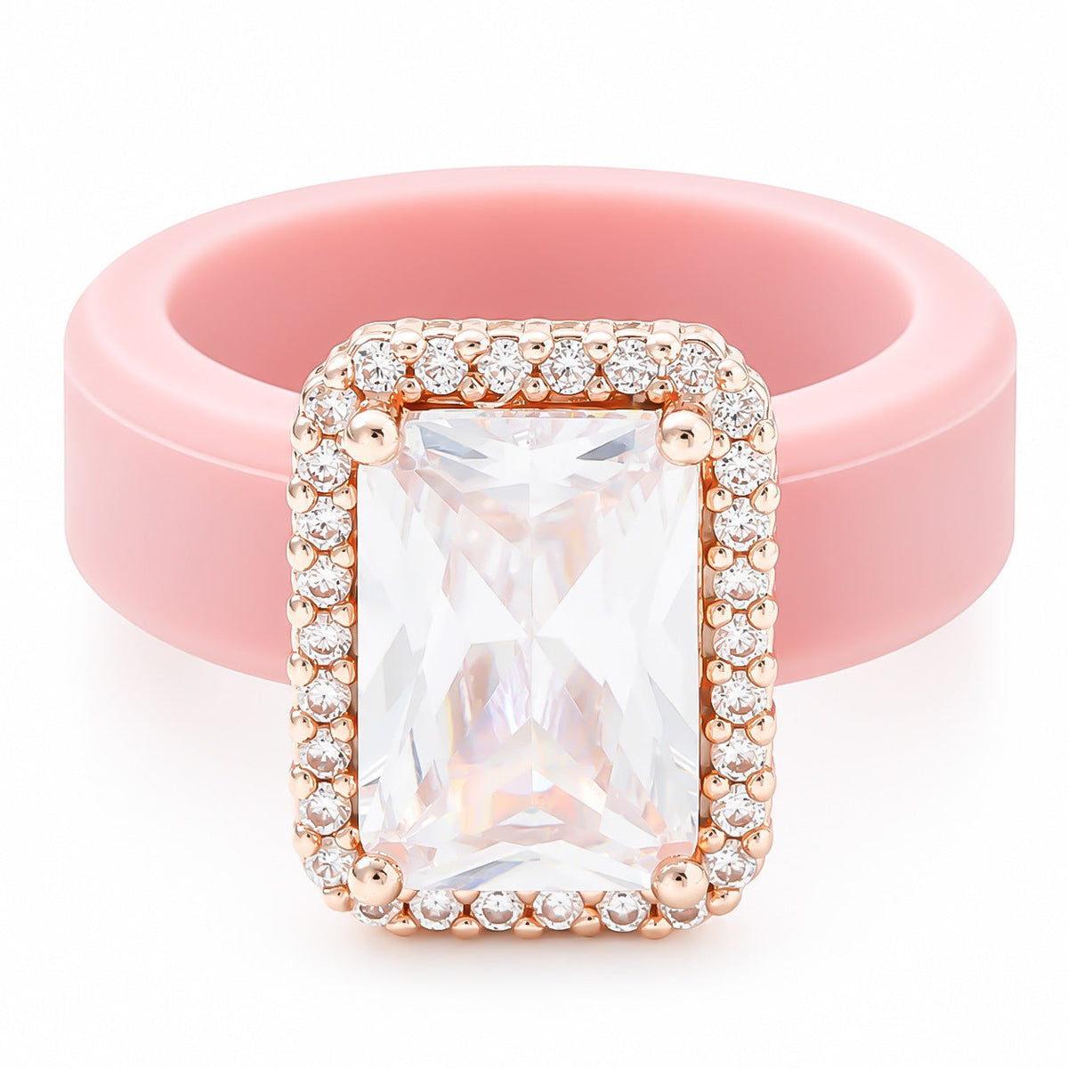 Silicone Inlaid Square Zircon Ring