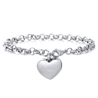 European And American-style Stainless Steel Round Pearl Chain Bracelet With A Heart Shape