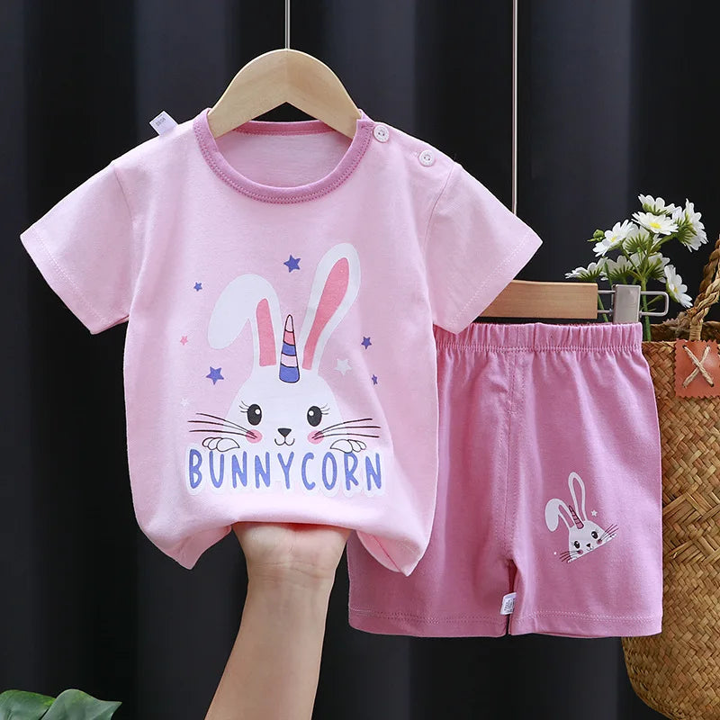 Baby Girl Summer Outfit Set Short Sleeve T-shirt And Shorts Children's Clothing Ages 0-4T