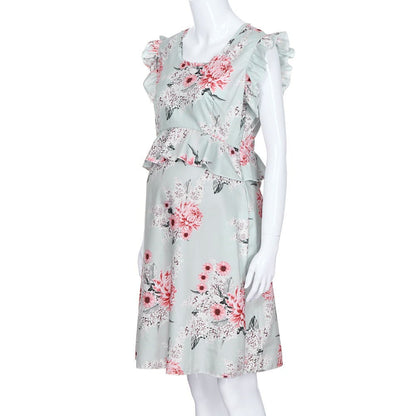 Casual Flower Print Sleeveless Maternity Dress - # PRGTA11510015