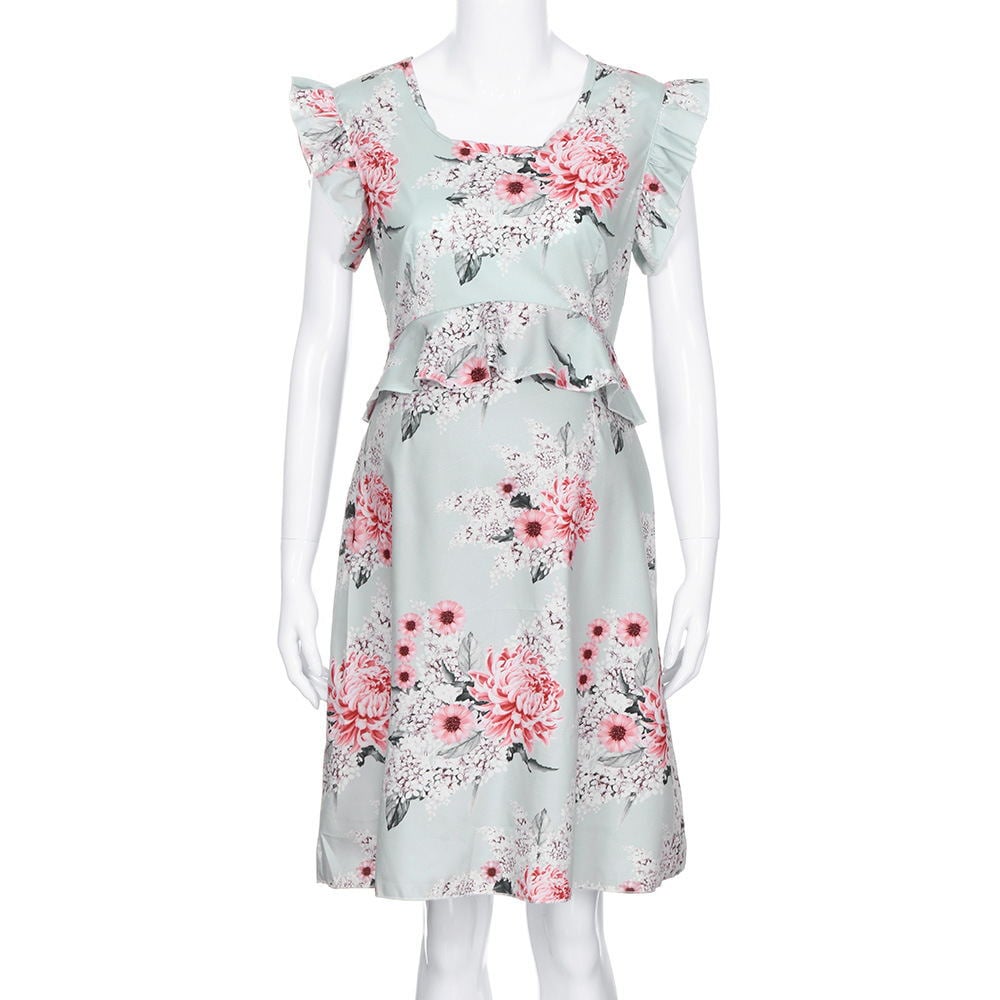Casual Flower Print Sleeveless Maternity Dress - # PRGTA11510015