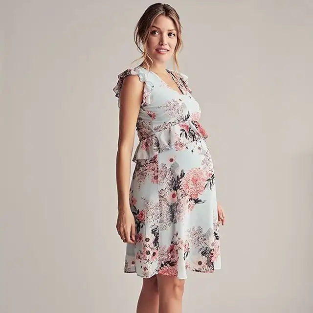 Casual Flower Print Sleeveless Maternity Dress - # PRGTA11510015