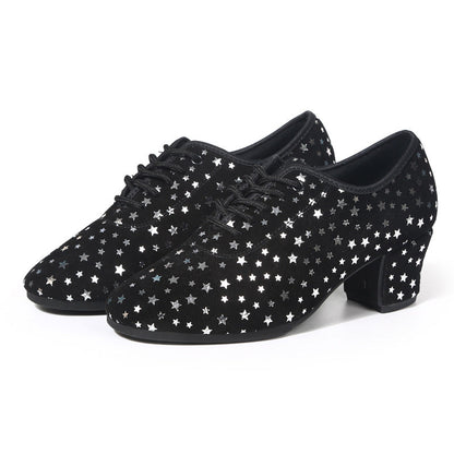 Outdoor Latin Dance Shoes With A Fabric Upper Star Design And Rubber Sole