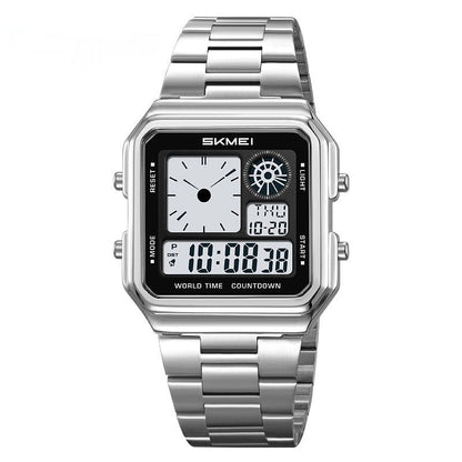 Square Steel-band Golden Waterproof Alarm Clock With A Luminous Digital Display