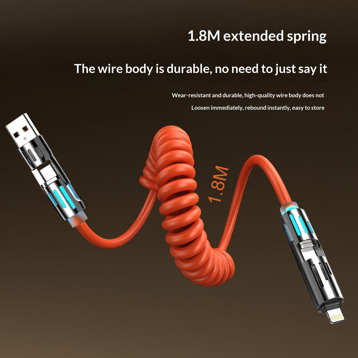 Phone Cable Spring Light Bar 4-in-1 65W Data Cable