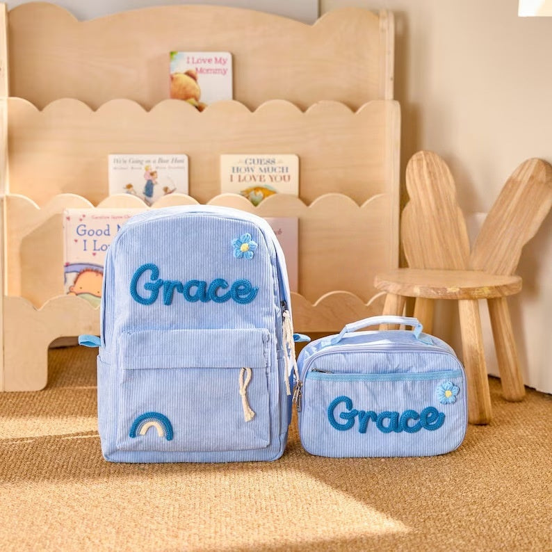 Back-to-School Season Childrens Backpack And Lunch Bag Set Chunky Yarn Handmade