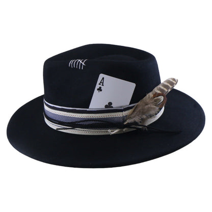 Wool Felt With Feathers Fallwinter Flat-brim Jazz Hat