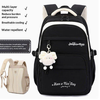 Three-piece Cartoon-print Set Junior High School Backpack Weight-reducing Campus Bag