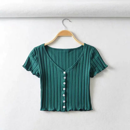 Chic Sweet Girl Style V-Neck Short Sleeve T-Shirt - # GIAA23510026