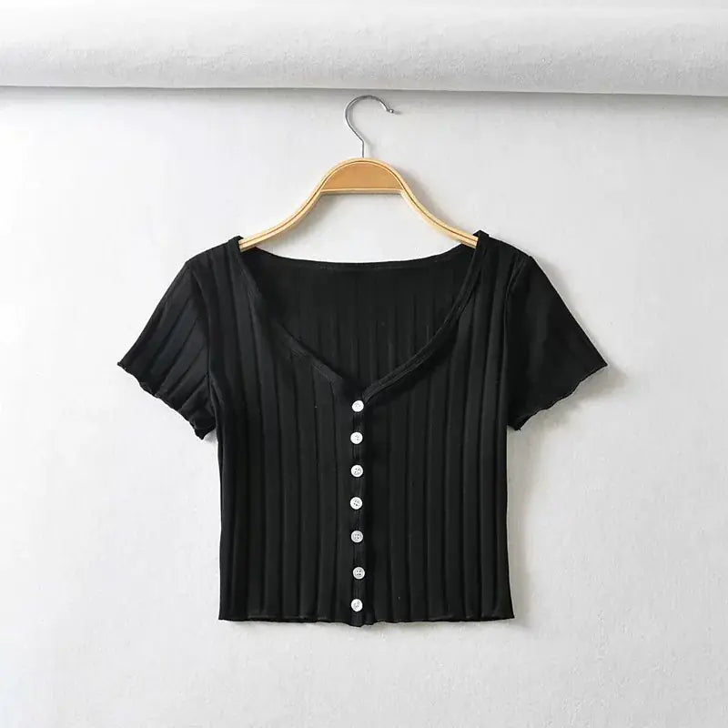 Chic Sweet Girl Style V-Neck Short Sleeve T-Shirt - # GIAA23510026