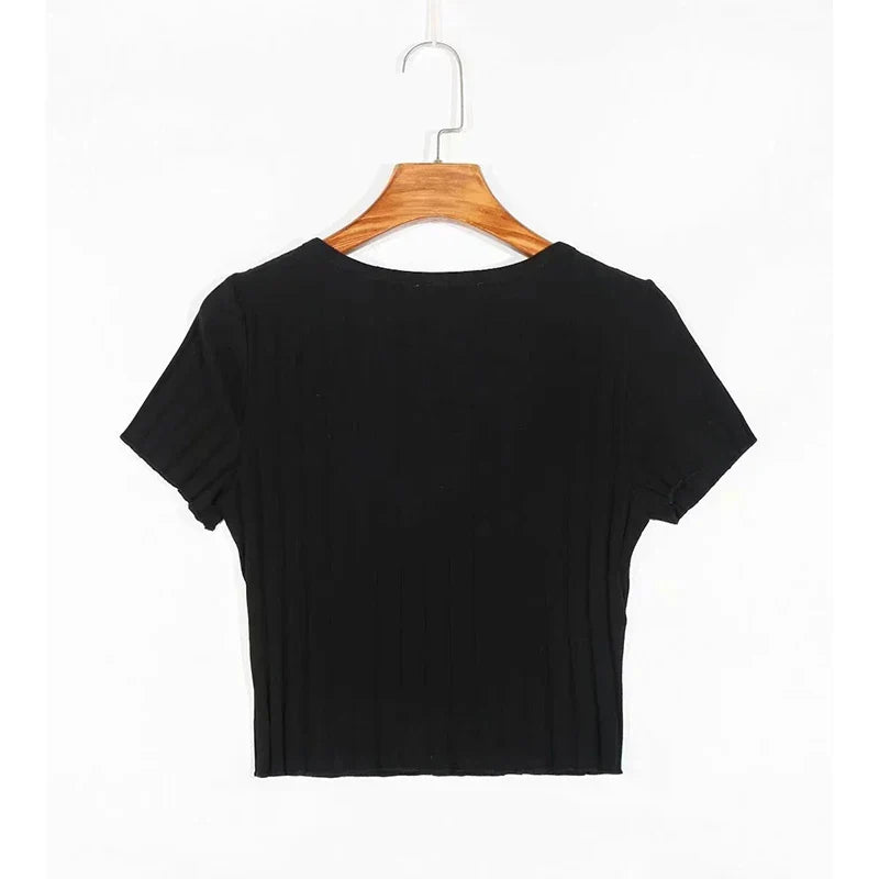 Chic Sweet Girl Style V-Neck Short Sleeve T-Shirt - # GIAA23510026