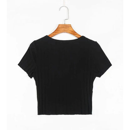 Chic Sweet Girl Style V-Neck Short Sleeve T-Shirt - # GIAA23510026
