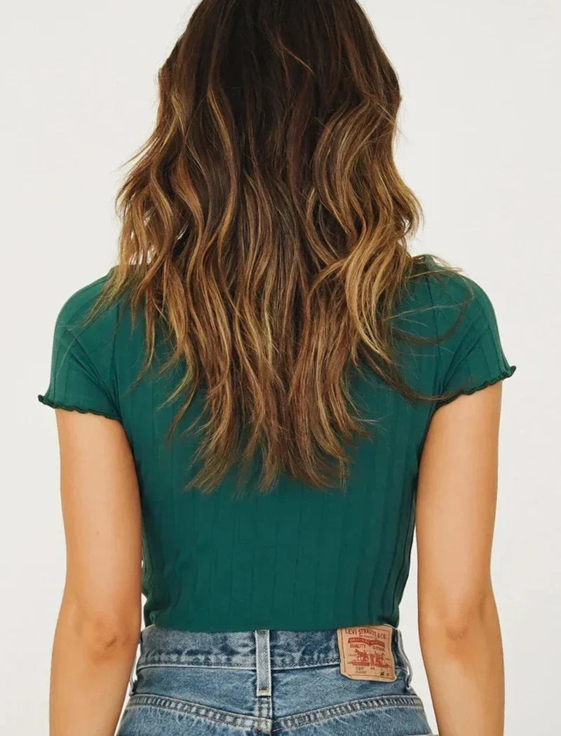 Chic Sweet Girl Style V-Neck Short Sleeve T-Shirt - # GIAA23510026