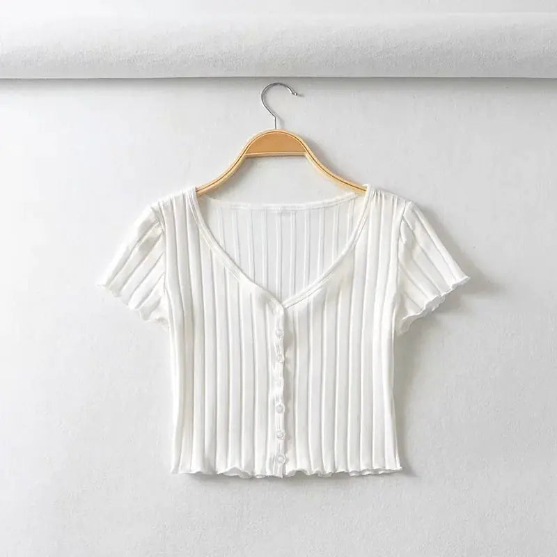 Chic Sweet Girl Style V-Neck Short Sleeve T-Shirt - # GIAA23510026