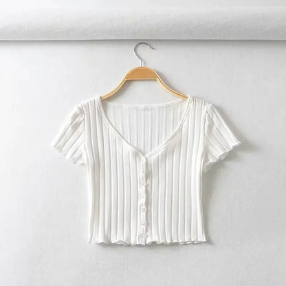 Chic Sweet Girl Style V-Neck Short Sleeve T-Shirt - # GIAA23510026