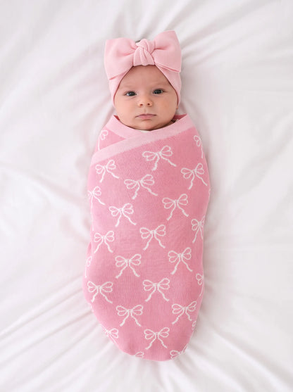 Coquette Bow Jacquard Knit Baby Blanket