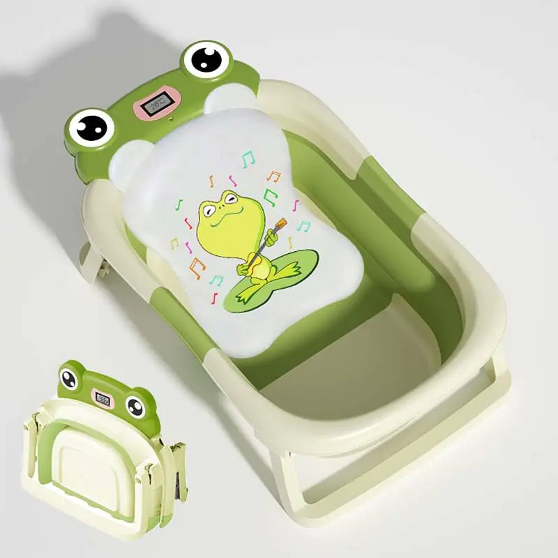 CUDDLEBUBS Collapsible Baby Bathtub | Foldable Baby Bath Tub | With Soft Floating Cushion & Thermometer | Collapsible Portable Travel Baby Bath Tub | With No-Slip Feet | Green - # BAGE11110019
