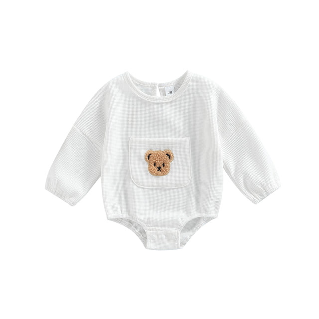 Cute Bear Embroidery Baby Romper | With Front Pocket - # BAAA21110057