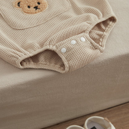 Cute Bear Embroidery Baby Romper | With Front Pocket - # BAAA21110057