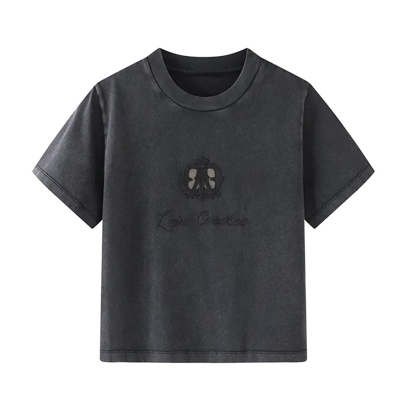 Cute Girl Printed Short Sleeve T-Shirt with Lace Collar - # GIAA23510018