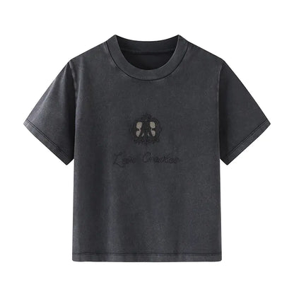 Cute Girl Printed Short Sleeve T-Shirt with Lace Collar - # GIAA23510018