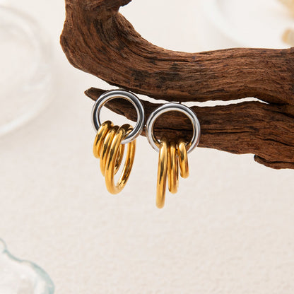 Golden Three-ring Hoop Earrings Made Of Stainless Steel