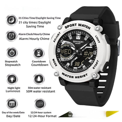 Students Dual-display Luminous Chronograph Watch For Hiking