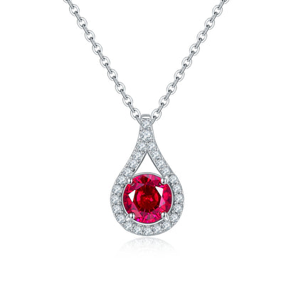 S925 Sterling Silver Teardrop Halo Necklace, 1ct Moissanite & Lab-Grown Ruby&Emerald, Platinum Plated Pendant With GRA Certificate Gift Box