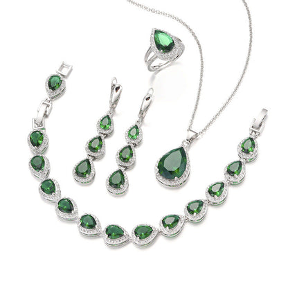 Water Drop Long Necklace Earring Ring Bracelet Ornament Suit