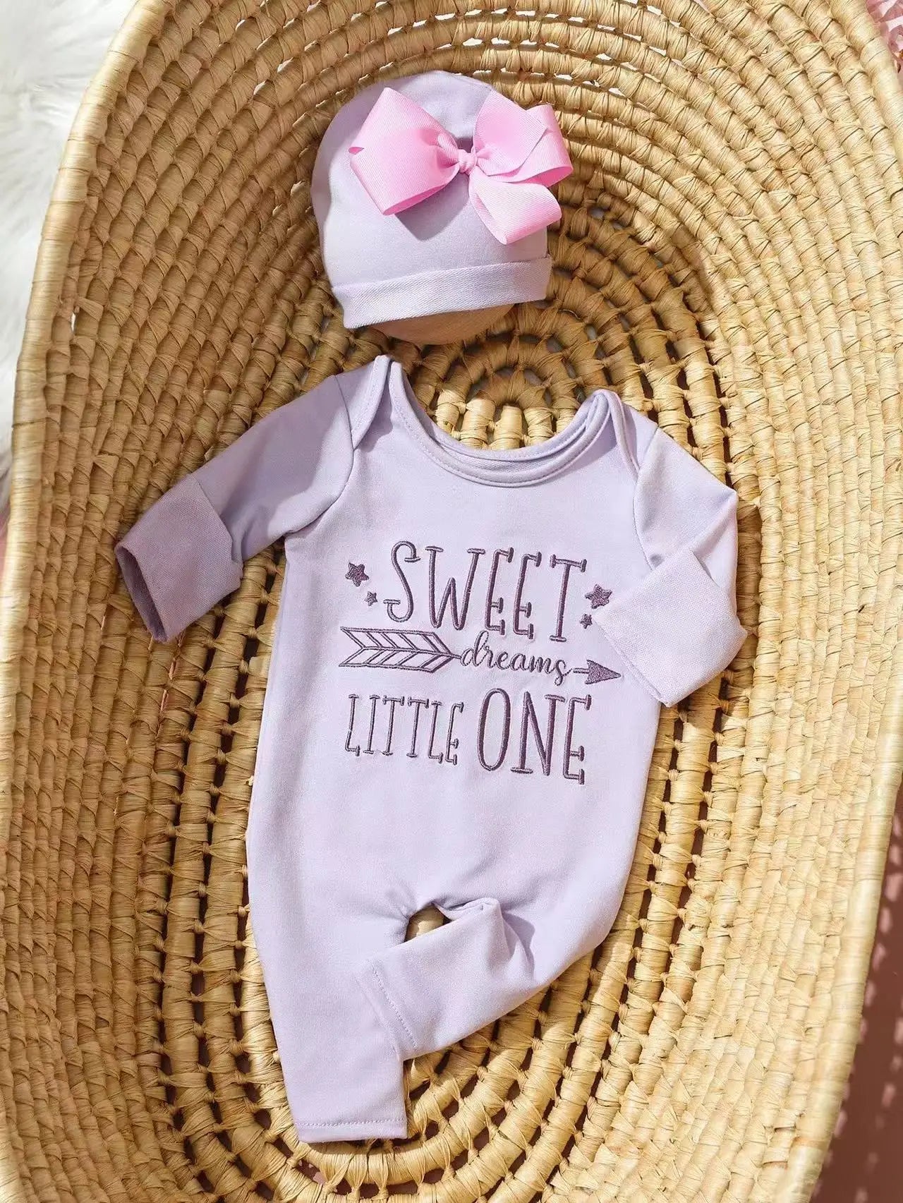Ylsteed 2Pcs Newborn Photography Long Tleeves Romper Jumpsuit With Bow Hat Embroidery Baby Clothes Photography Props-HD