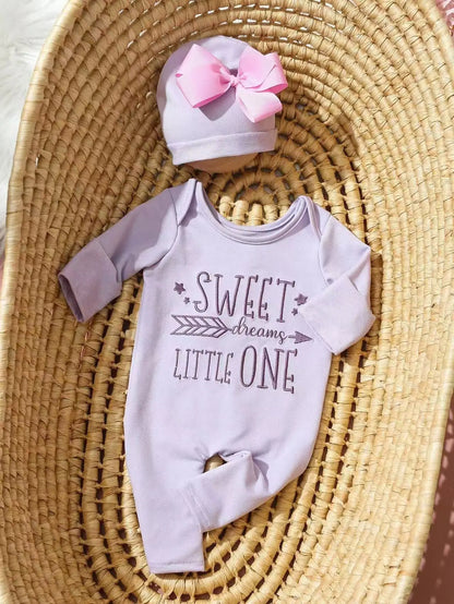 Ylsteed 2Pcs Newborn Photography Long Tleeves Romper Jumpsuit With Bow Hat Embroidery Baby Clothes Photography Props-HD