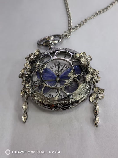 Couples Teal And Green Butterfly Animated Pocket Watch For Graduation Season