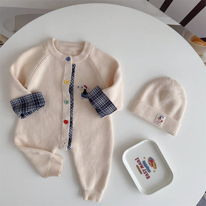 Trendy Knitted Wool Romper Two-piece Set Dachshund-themed Onesie