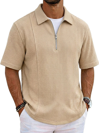 Sports-style Boat-neck Half-zip Polo Shirt