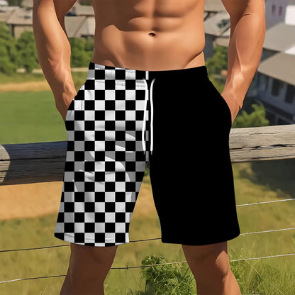 Checkered Two-tone Print Loose And Breathable Summer Shorts