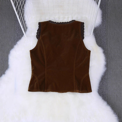 Fashionable Elegant And Sexy Olive-green Buttoned Slim-fit Cardigan Vest