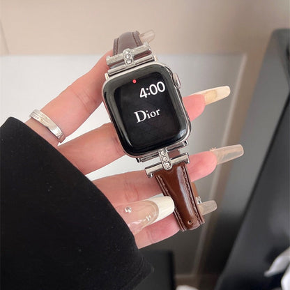 Diamond-embellished Leather Watch Strap