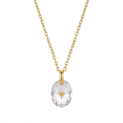 Vintage-style Natural Stone Twelve Zodiac Birthstone Star Pendant Titanium Steel Necklace