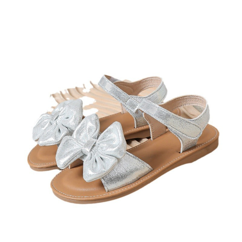 Summer New Arrival Silver Bow Knot Cute Baby Shoes