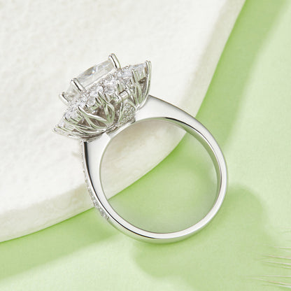 S925 Sterling Silver 2ct Princess Cut Moissanite Ring, D-VVS1 Double Halo Cluster, Platinum Plated 5.8g US Sizes 5-9, GRA Certificate Gift Box