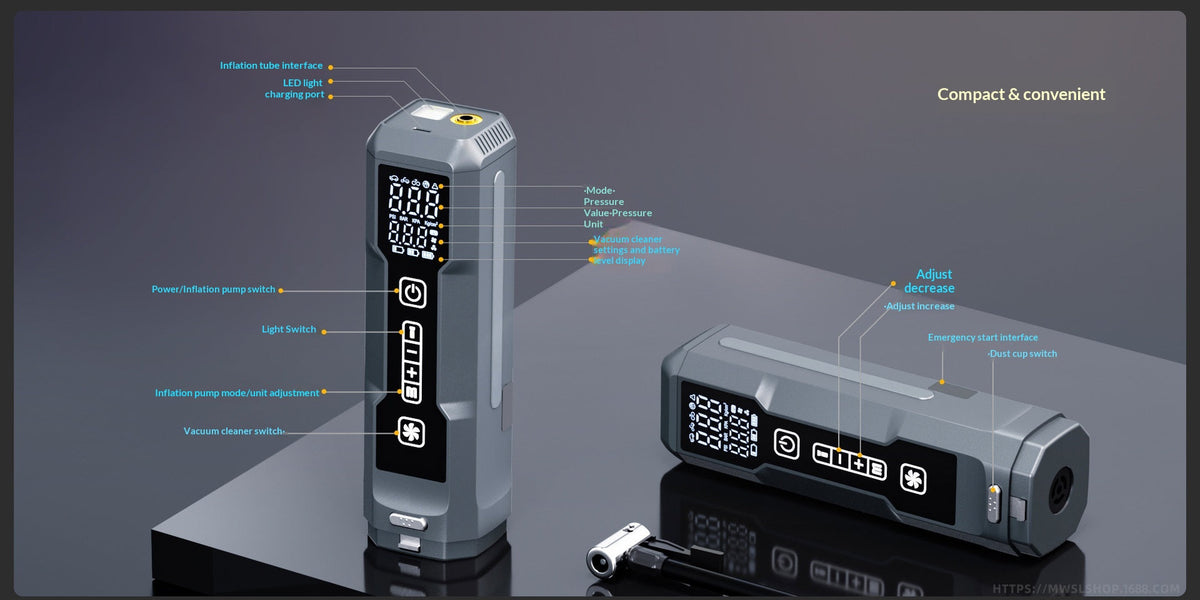 Multifunctional Cordless Car  Starter & Tire Inflator Vacuum Cleaner, High Power For Vehicles