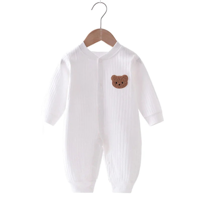 2025 Spring Baby Romper Solid Color Bear Jumpsuit Cotton Autumn Newborn One-Pieces Clothing for Boys Girls Infant Onesie 0-18M